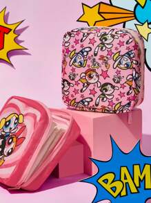 THE POWERPUFF GIRLS X SHEIN 1个花朵、泡泡、毛茛图案涤纶纤维收纳袋，可用作女性卫生用品收纳袋、数码产品收纳袋、小物件收纳袋，花朵、泡泡、毛茛、爱、友谊、Y2K、情人节