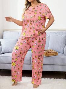 Pyjamaset in grote maten met hart-, cartoon- en grafische print
