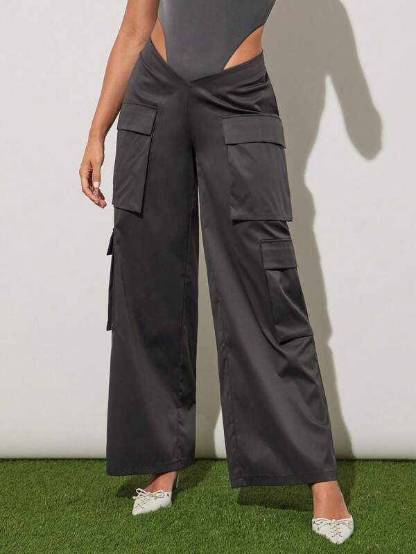 SHEIN Unity Mono de pierna ancha suelto de unicolor con escote en V sexy para mujeres