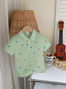 SHEIN 1st Young Boy Casual School Style Crown Print Korte Mouw Polo Shirt, Comfortabel & Veelzijdig, Geschikt Voor Buitenspelen En School, Lente/Zomer