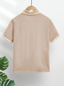 Camisa tipo polo de unicolor al estilo de uniforme escolar para niños preadolescentes - Caqui - Ver 2