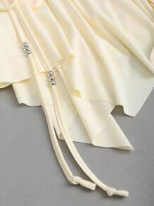 Sweetra 女士新款秋季西部牛仔风格海滩休闲抽绳腰部不对称荷叶边下摆迷你裙 Y2K - 杏色 - 查看 4