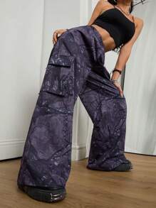 Coolane 女士春夏节日外出街头装树枝图案图形瑜伽和运动女士运动服阔腿裤