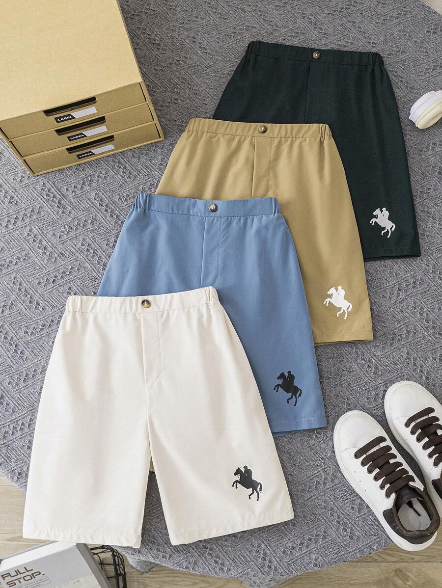 Tween Boy 2pcs/Set Casual Horse Print Shorts, Summer - Multicolor - View 1
