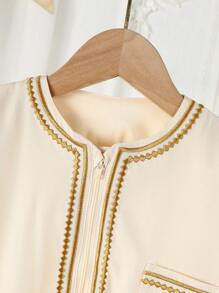 2pcs/Set Young Boy Traditional Robe Attire Abaya/Thobe For Ramadan/EID/Mubarak - Apricot - View 8