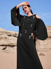 Al Najma 女士土耳其长袍和阿拉伯传统长裙 - 黑色 - 查看 1
