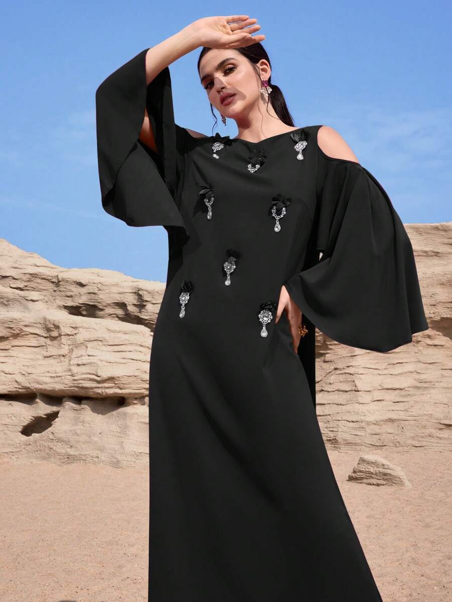 Al Najma 女士土耳其长袍和阿拉伯传统长裙 - 黑色 - 查看 1