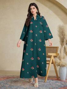 Al Najma 女士土耳其长袍和阿拉伯传统长袍连衣裙、卡夫坦和贾拉比亚，端庄 - 水鴨藍 - 查看 6