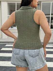 SHEIN EZwear Débardeur femme vert grande taille sans manches avec col châle