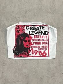 SHEIN Teengirl White Vintage Portrait Print Street Style Casual Fitted Camisole - White - View 2