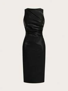 SHEIN Essnce Vestido elegante para mujer de talla grande, vestido sexy, falda de PU, vestido, atuendos de verano para mujer, vestidos de primavera para mujer, vestidos elegantes para mujer, vestidos de cumpleaños elegantes para mujer, atuendo para rave