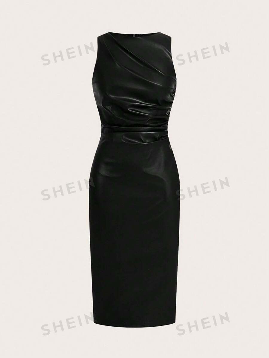 SHEIN Essnce Vestido elegante para mujer de talla grande, vestido sexy, falda de PU, vestido, atuendos de verano para mujer, vestidos de primavera para mujer, vestidos elegantes para mujer, vestidos de cumpleaños elegantes para mujer, atuendo para rave