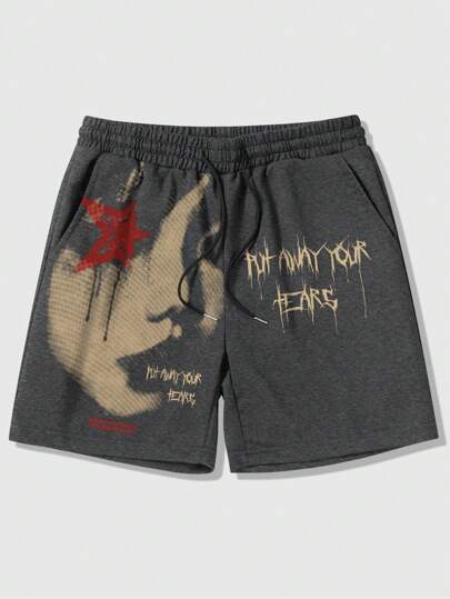 Street Life Men's Portrait Print Shorts, Suitable For Everyday Wear In Spring And Summer