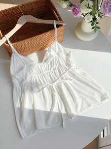 Comfortcana Top de tirantes con escote en V y volantes, nuevo para verano para mujer, color blanco