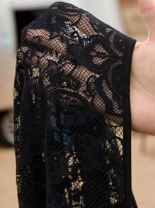 SHEIN EZwear Plus Size Women's Lace Sheer Top - Black - View 6