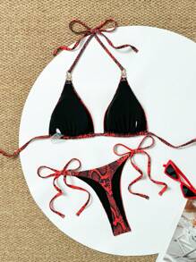 SHEIN Swim 2pcs Snake Skin Print Halter Backless Bikini Set, Sexy & Fashionable Swimwear For Summer Beach Vacation