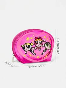 THE POWERPUFF GIRLS X SHEIN 1 件可爱卡通花朵、泡泡、毛茛图案 PVC 透明大容量化妆包、多功能收纳包、小物品收纳包、旅行收纳包、数码收纳包，适合日常携带小物品、旅行、工作、化妆或学习，适合女性和学生 - 玫紅色 - 查看 6