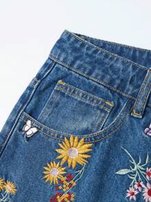 ROMWE MEN Casual Quần short denim rộng rãi, thoải mái có túi thêu hoa dành cho nam - Màu xanh lam - Xem 6