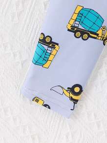 SHEIN Young Boy Snug Fit Short Sleeve And Long Pants Pajama Set Pj Sets For Kids Underwear Sleepwear Kids Sets For Kids Cars, Excavators