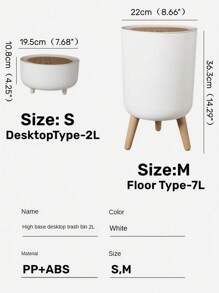 1Pc White Portable Plastic Trash Can With Lid, Kitchen Compost Bin, Light Luxury Fashion Trash Can, Suitable For Kitchen, Bathroom, Dormitory, Office, School, Home, Household Items 19.5*10.8Cm/22Cm*36.3Cm Two Sizes Available - White - View 3