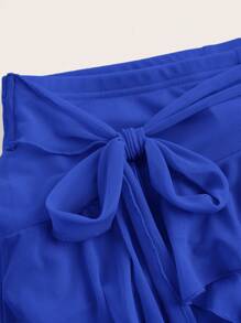 SHEIN ICON Women's Multi-Layer Ruffle Trim Low Rise Y2K Mini Navy Blue Skirt - Royal Blue - View 3