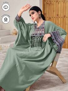 Al Najma Women's Solid Color Simple Arabic Style Dress, Suitable For Summer,Modest - Mint Blue - View 5