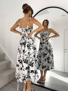 Siren Gaze 女士花卉印花侧开衩下摆吊带中长连衣裙度假