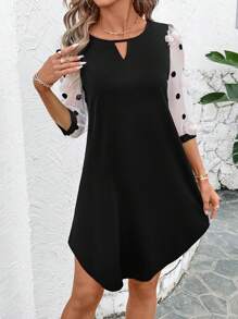 SHEIN Clasi Women's Elegant Round Neck Polka Dot 3D Floral H-Line Mini Dress, Suitable For Casual, Street, Holiday Wear Summer Dresses For Women