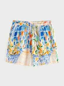 EASEVO 2 件大码男士彩色绘画风格短袖衬衫和宽松沙滩短裤套装，度假