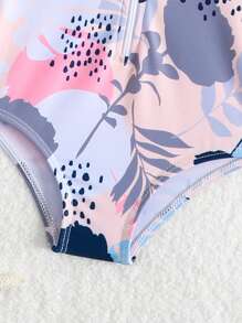 SHEIN Baby Girl Swimsuit With Random Print & Hat - Multicolor - View 4