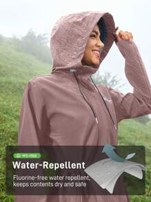 In My Nature Áo khoác có dây rút in chữ cho nữ Áo mưa đi bộ đường dài thường ngày ngoài trời dành cho nữ - Hồng - Xem 2