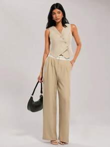 Forever 21 Women's Solid Color Front Button Closure Sleeveless Slim Fit Casual Tank Top - Apricot - View 3