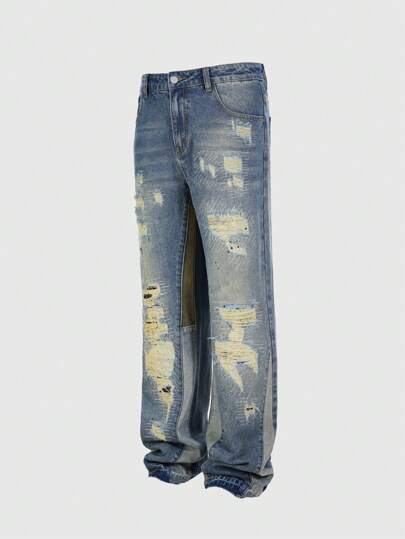 Grunge Punk Jeans de mezclilla sencillo y elegante para hombre, adecuado para el verano