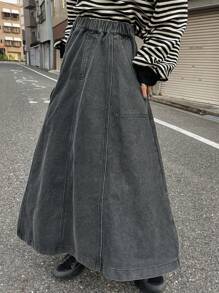 FRIFUL 女士灰色牛仔高腰鱼尾裙，春夏牛仔裙 - 黑色 - 查看 7