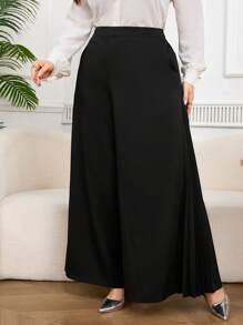 Modelyn Plus Size Solid Color Casual Loose Fit Pants, Everyday Wear - Black - View 3