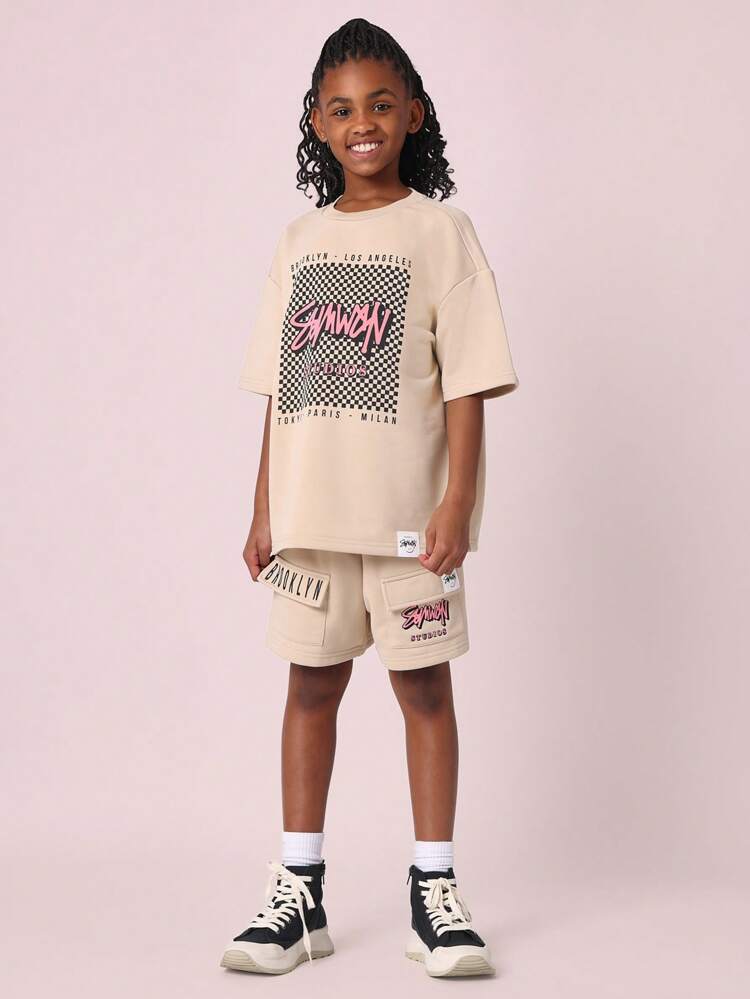 Comfy Oversized Short Sleeve Checkerboard Print T-Shirt Co-Ords