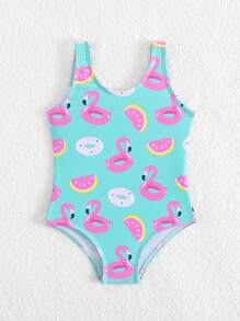 Baby Girl All-Over Print Sleeveless One-Piece Swimsuit, Random Print - Multicolor - View 5