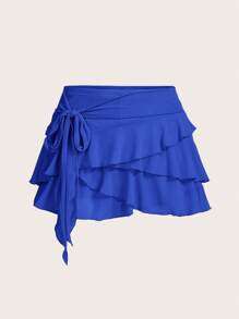 SHEIN ICON Women's Multi-Layer Ruffle Trim Low Rise Y2K Mini Navy Blue Skirt - Royal Blue - View 1