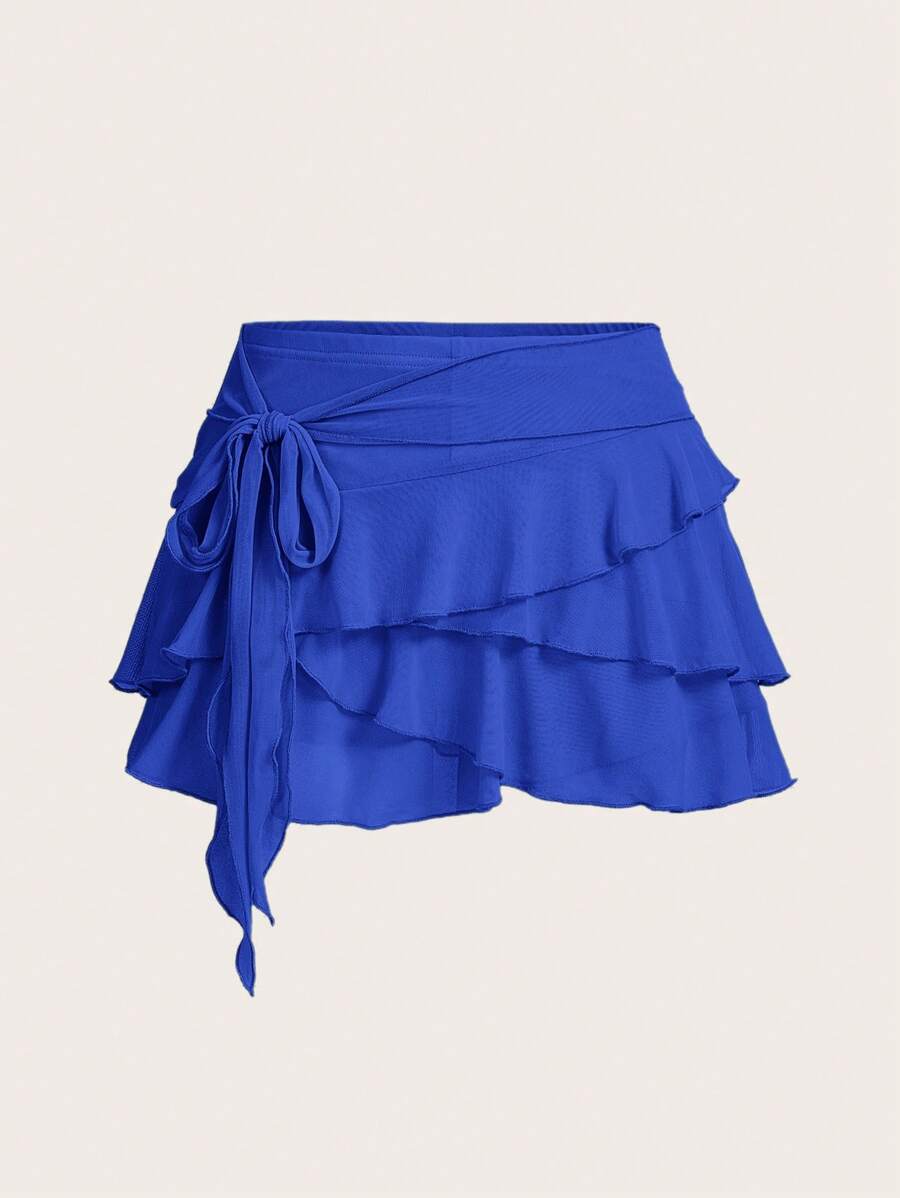 SHEIN ICON Women's Multi-Layer Ruffle Trim Low Rise Y2K Mini Navy Blue Skirt - Royal Blue - View 1