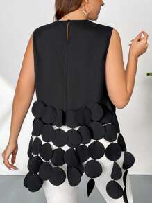 Firerie Áo cánh không tay viền tròn tua rua thời trang cỡ lớn - màu đen - Xem 3