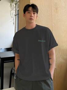 DAZY Men's Summer Letter & Mountain Print Round Neck Short Sleeve Casual T-Shirt - Grey - View 3