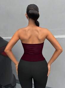 SHEIN SXY Plus Size Women Rhinestone Decor Bandeau Top, Minimalist Fashion, Suitable For Summer - Coffee Brown - View 3