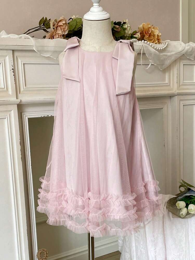 Young Girl Round Neck Sleeveless Ruched Casual Dress,Back To School Clothes