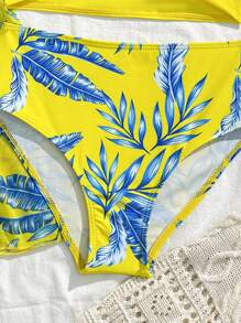 Tween Girls Cross Bikini Set With Tropical Botanical Print Kimon - Multicolor - View 5