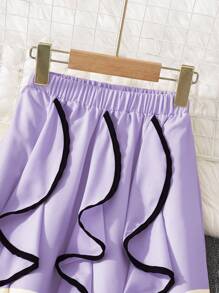 Tween Girls Fashion Street Style Ruffle Patchwork Skirt, Spring/Summer - Purple - View 5