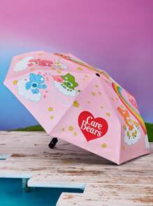 SHEIN X Care Bears 1pc Cute Cartoon Rainbow Heart Pink Bear Printed Automatic Opening And Closing Umbrella, Comes With Sunscreen Function, Suitable For School, Work, Outings, And Daily Use, Suitable For College Students, High School Students, And Women - Pink - View 3