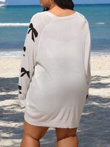SHEIN CURVE+ Plus Size Bowknot Casual Cardigan, Lightweight Vacation Coverup, Beach Resort Sunscreen Outwear - White - View 2