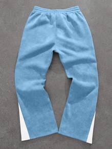 PAVTROS Y2K 男士休闲彩色块字母印花抽绳腰运动裤，男士星星印花运动裤，灰色男士运动裤，男朋友礼物，圣诞礼物，男士优质运动裤，男士星星裤，街头潮流裤，狂欢 - 淺藍色 - 查看 2