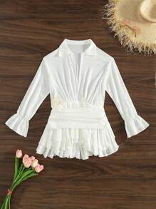 SHEIN Swim Vestido de cubrir blanco con manga de volantes y volante sin bikini para el verano