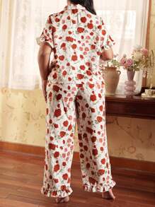 Conjunto de pijama de manga corta y pantalón largo con estampado de rosas en tallas grandes